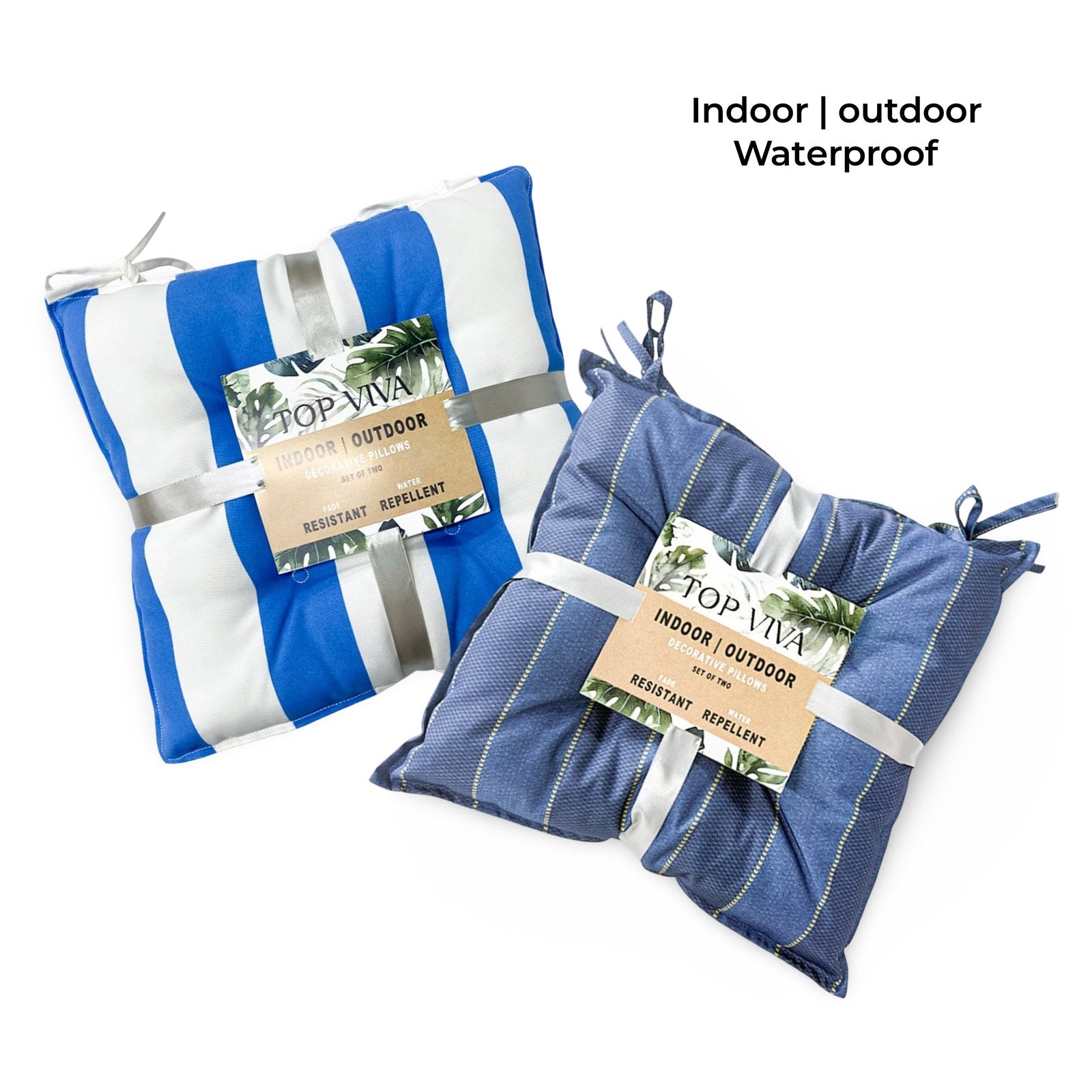 Blue Stripe Cushion Set 2 Indoor Outdoor Chair Pad 40cm, Polyester, 1kg - SuperSaverAU - view 1
