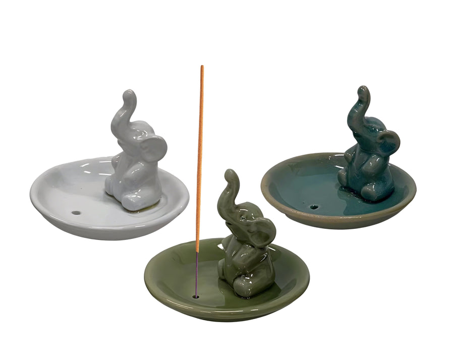 Set 3 Elephant Incense Holder Multi Colour 10cm - Ceramic - SuperSaverAU - view 1
