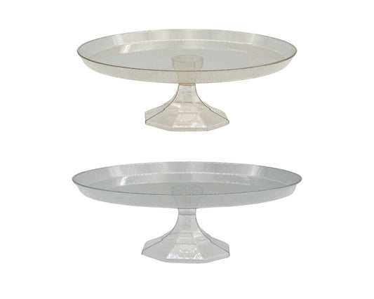 24 Glitter Plastic Cake Stands - 26x5cm Clear