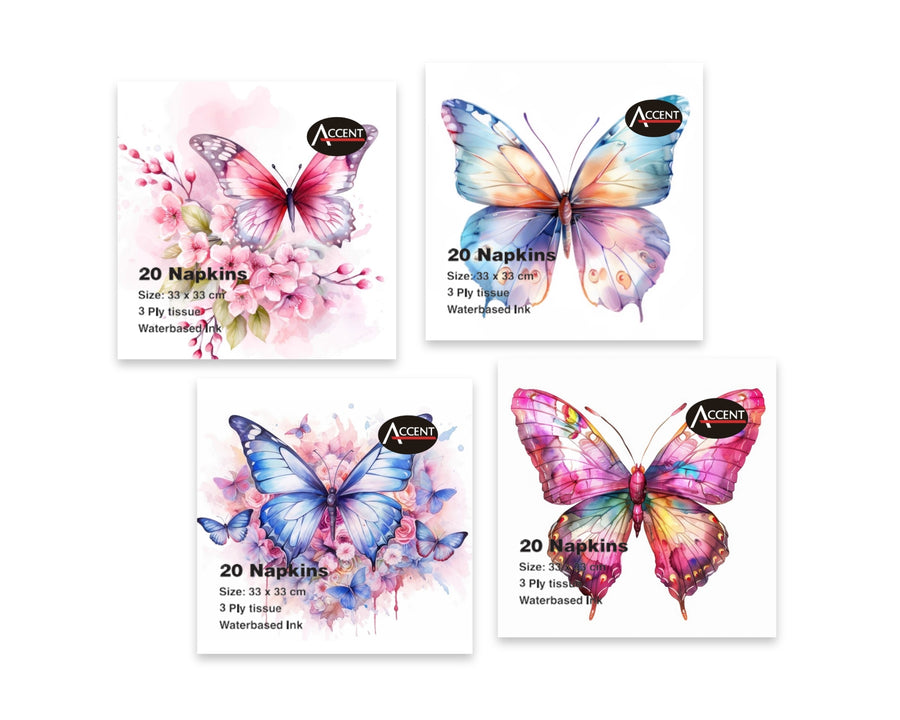 Butterfly Emporium Napkins 2Ply 33cm Multi Colour, 960 Assorted Pack - SuperSaverAU - view 1