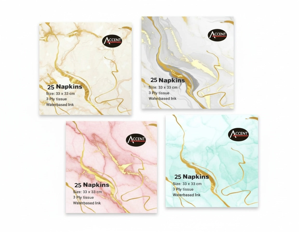 Foiled Marble 3Ply Napkin 600 Asst - 33cm Multi Colour - SuperSaverAU - view 1