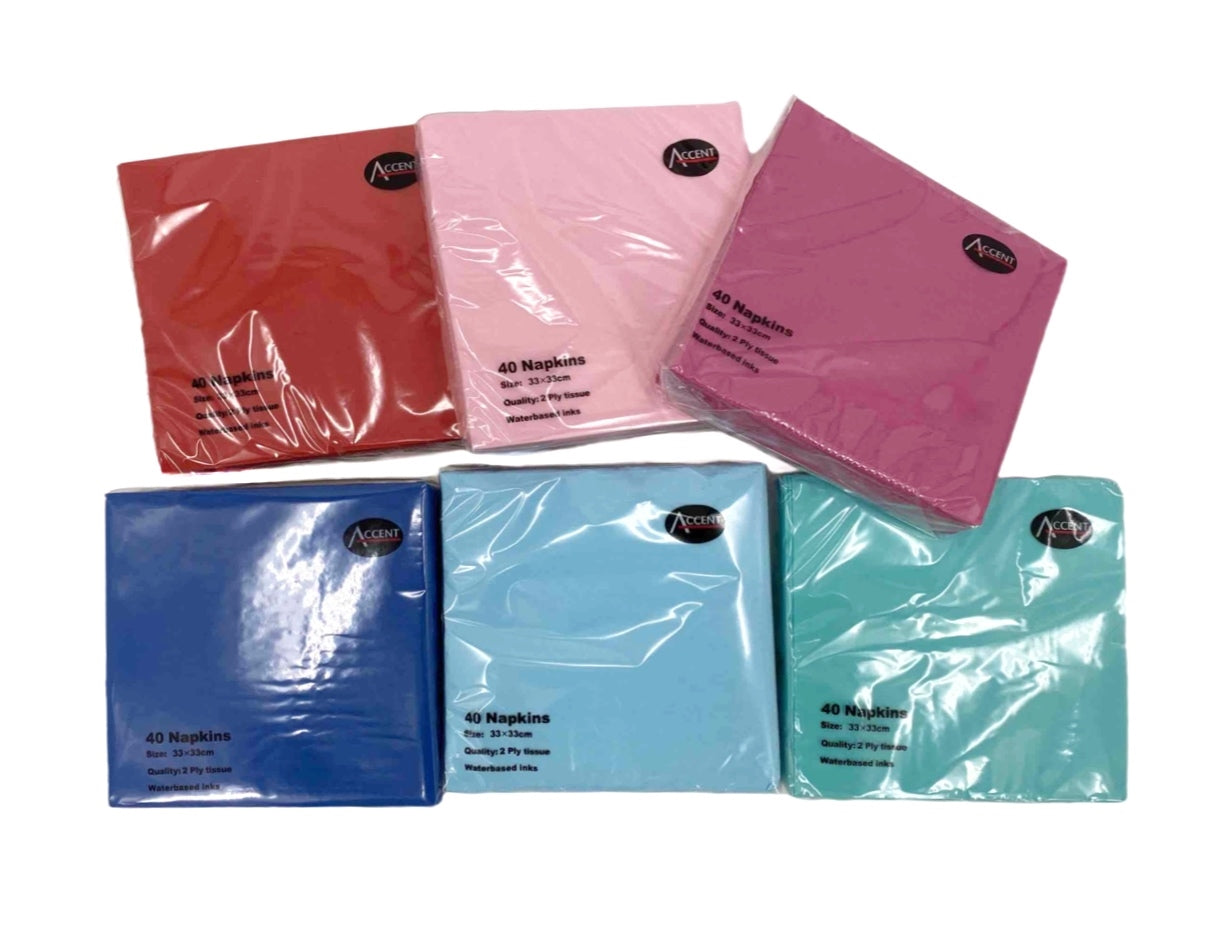 bulk 24 Coloured Napkin 2ply Assort 33cm