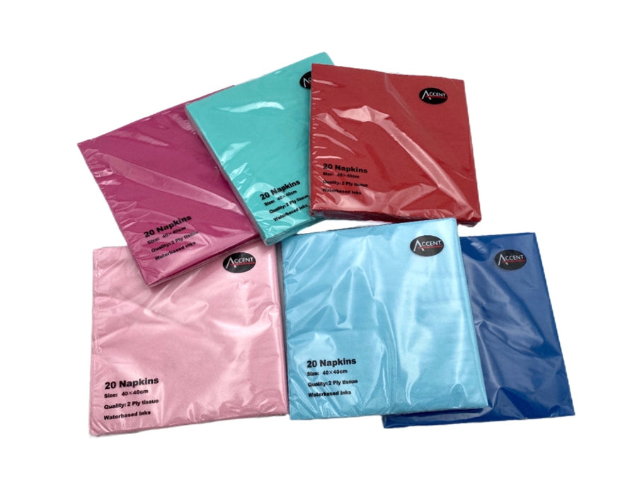 Premium Coloured 2 Ply Paper Napkins – 24 Pack, 40cm Multi Colour