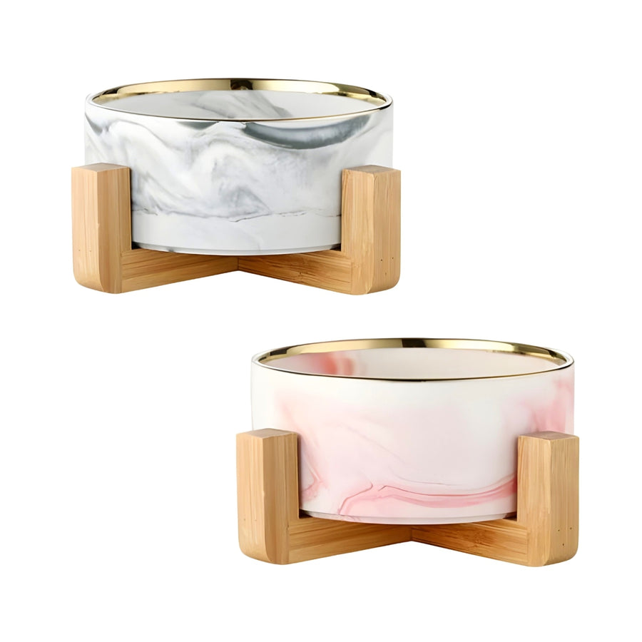 Marble Ceramic Pet Bowl w Stand 12 Assort 20x9cm Multi Colour - SuperSaverAU - view 1