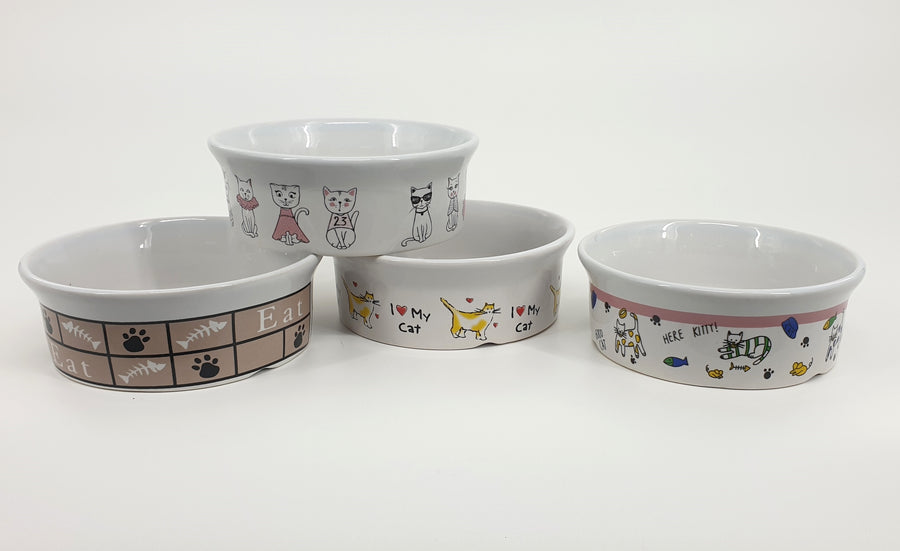 Ceramic Multi Colour Cat Bowls - 24 Pack, 12x4cm, 4 Designs - SuperSaverAU - view 1