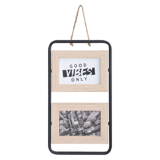 Hanging 2 Photo frame 4x6in Black & Natural 38cm