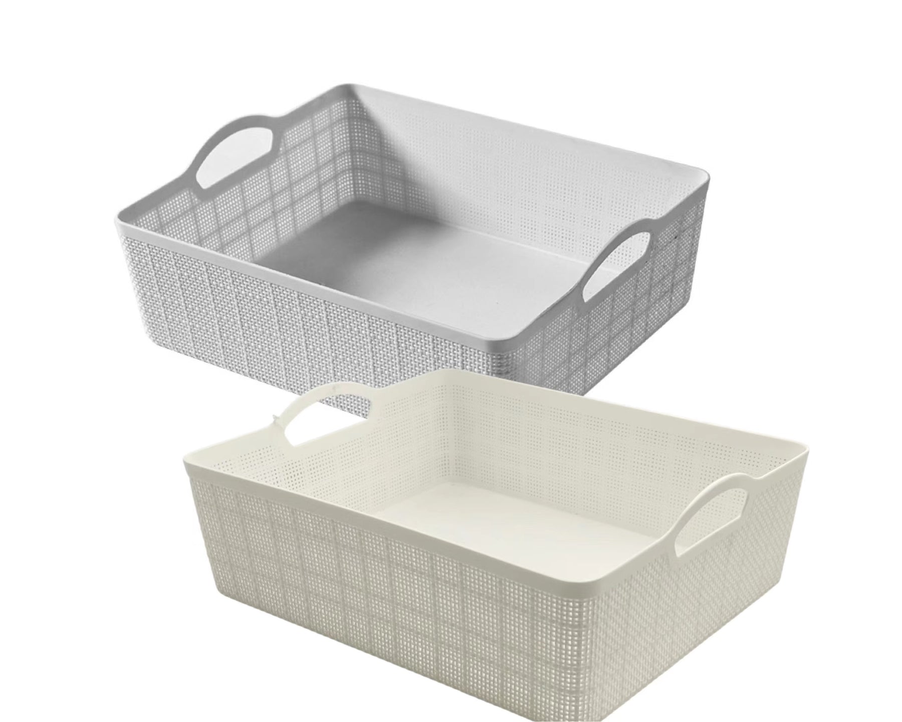 Rect Storage Basket w Handle 34cm - 18 Pack, Grey & Cream, Plastic - SuperSaverAU - view 1