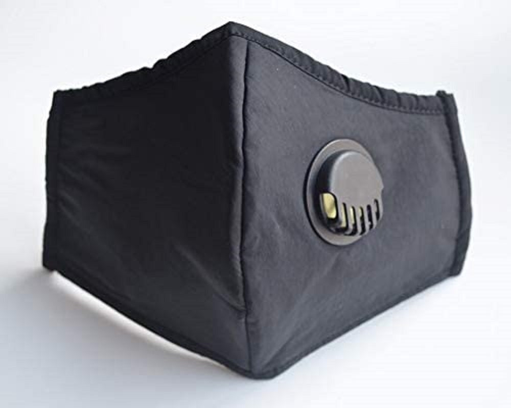 Black Reusable Adult Face Mask with Breathing Valve - 3Ply