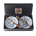 Premium Maneki Cat Bowl Set with Chopsticks Dishwasher Safe - Blue, 2pcs 400ml