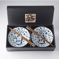 Premium Maneki Cat Bowl Set with Chopsticks Dishwasher Safe - Blue, 2pcs 400ml