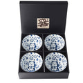 Premium Maneki Cat Ceramic Bowl Set Dishwasher Safe - Blue, 4pcs 350ml