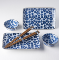 Premium Ceramic Sushi Set for Two – Black Blue Plum Design, 4 Piece
