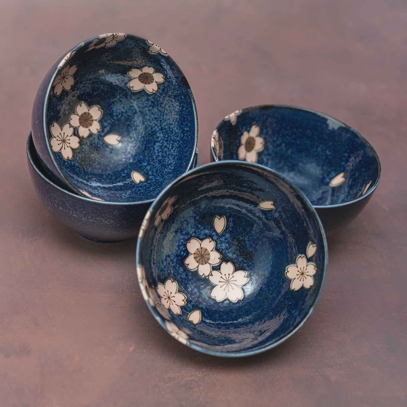 Premium Navy Pink Sakura Bowl Set – 4 Piece Ceramic Bowls, 200ml
