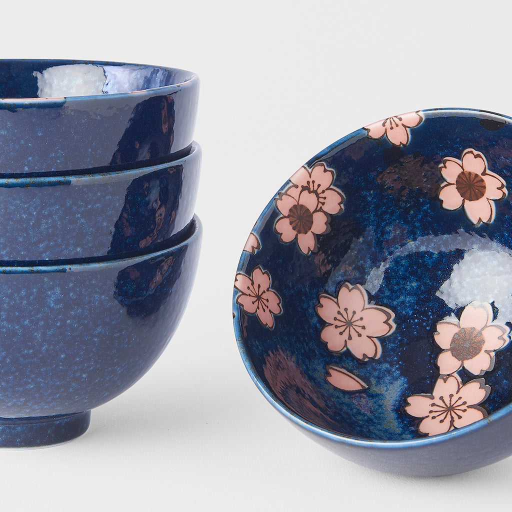 Premium Navy Pink Sakura Bowl Set – 4 Piece Ceramic Bowls, 200ml