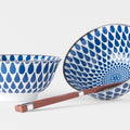Premium Ceramic Bowl Set with Chopsticks – Blue Teardrops 400ml, 2 Piece