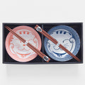 Bowl Set 2pcs with Chopsticks Red & Blue Cat Maneki Wave Design - SuperSaverAU - view 1