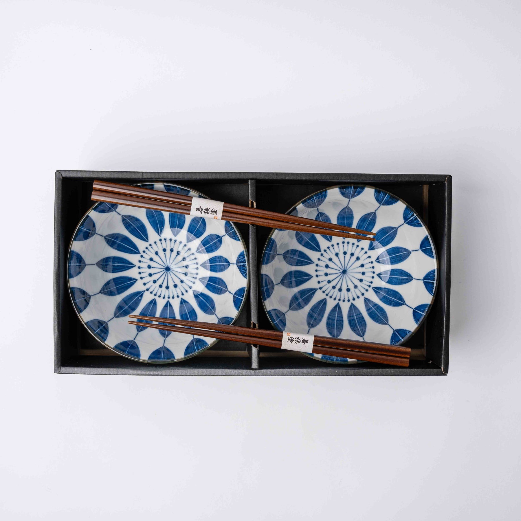 Premium 2 Piece Indigo Sunflower Bowl Set 15cm with Chopsticks