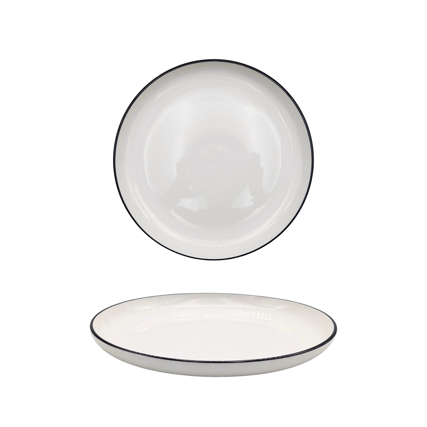 Sorrento Porcelain Side Plate 20cm Black Rim - Set of 24, White - SuperSaverAU - view 1