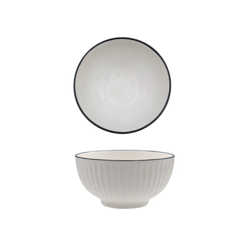 Sorrento Porcelain Embossed Rice Bowl 4.5" White W Black Rim - Set of 24 - SuperSaverAU - view 1