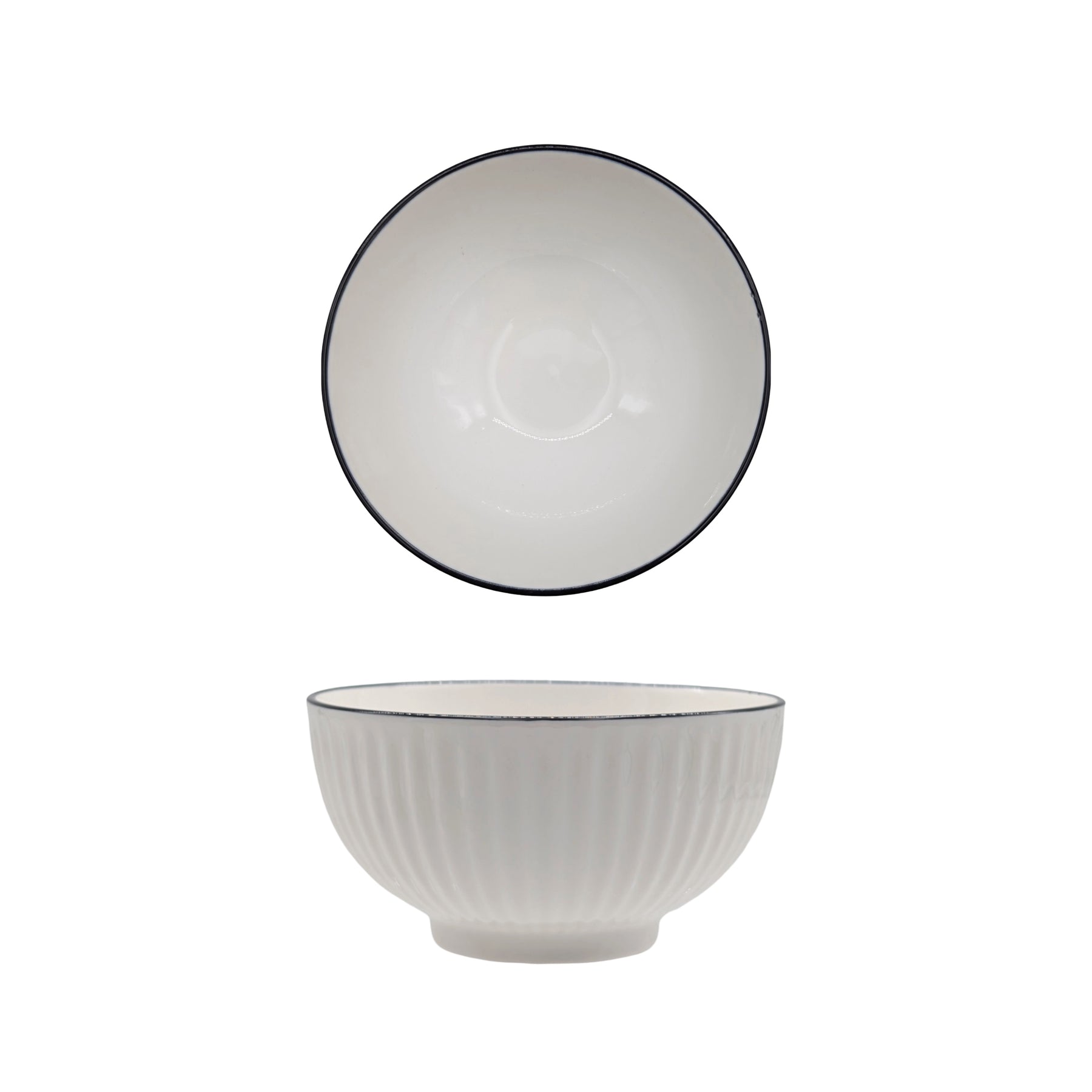 Sorrento Porcelain Embossed Rice Bowl 12cm W Black Rim - Set of 24 - SuperSaverAU - view 1