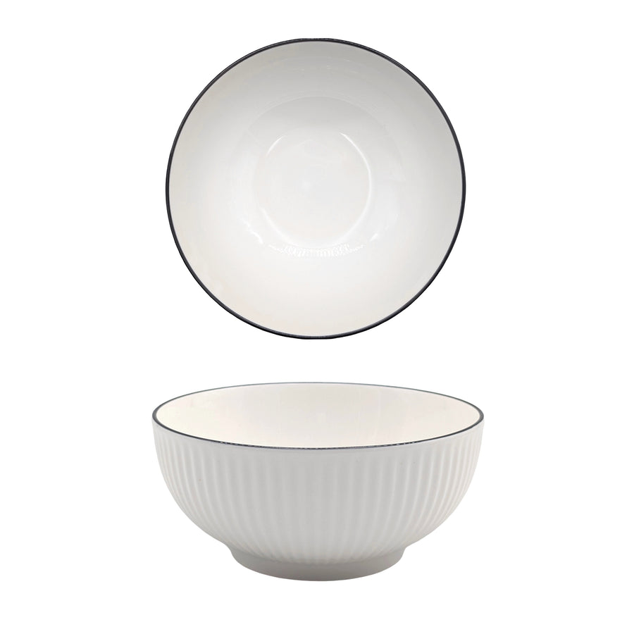 Premium Sorrento Porcelain Noodle Bowls – 24 Pack, 20.3cm with Black Rim