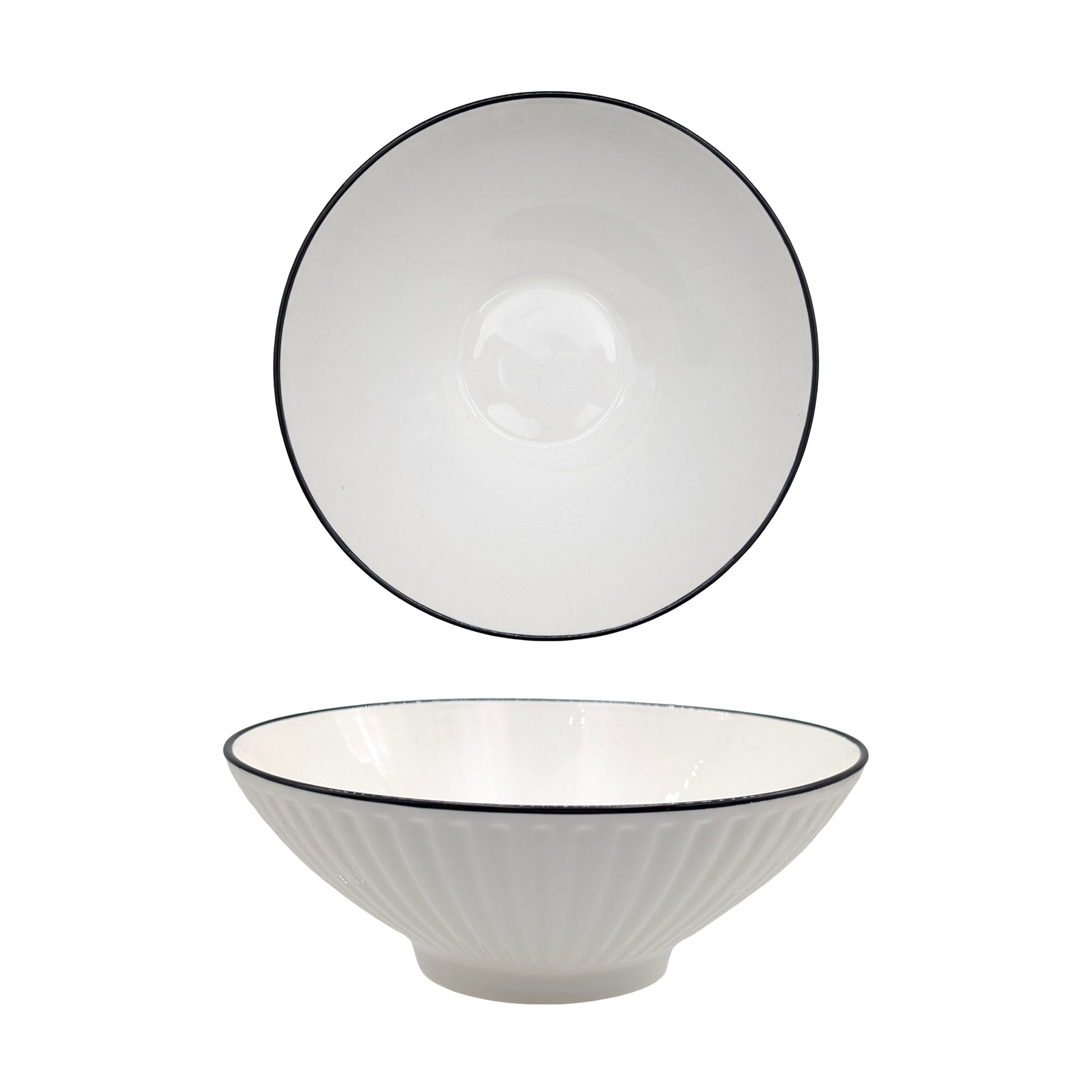 Sorrento Porcelain Embossed Soup Bowl 8" 20cm White with Black Rim - Set of 24 - SuperSaverAU - view 1