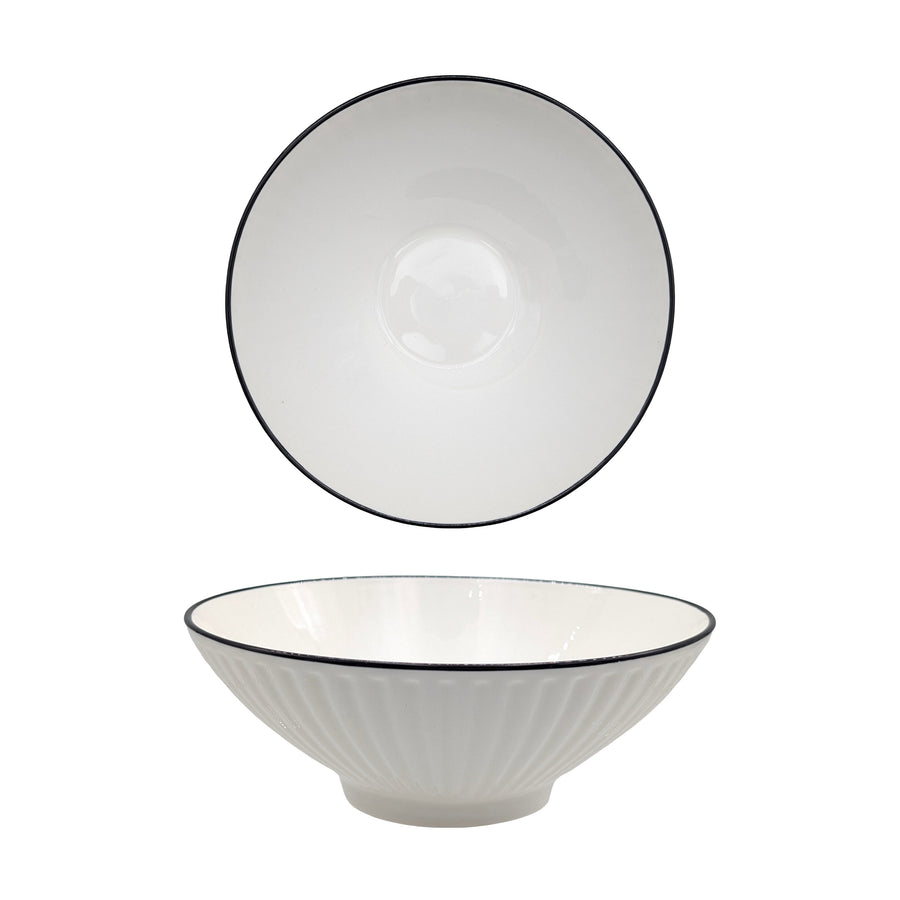 Sorrento Porcelain Embossed Soup Bowl 8" 20cm White with Black Rim - Set of 24 - SuperSaverAU - view 1