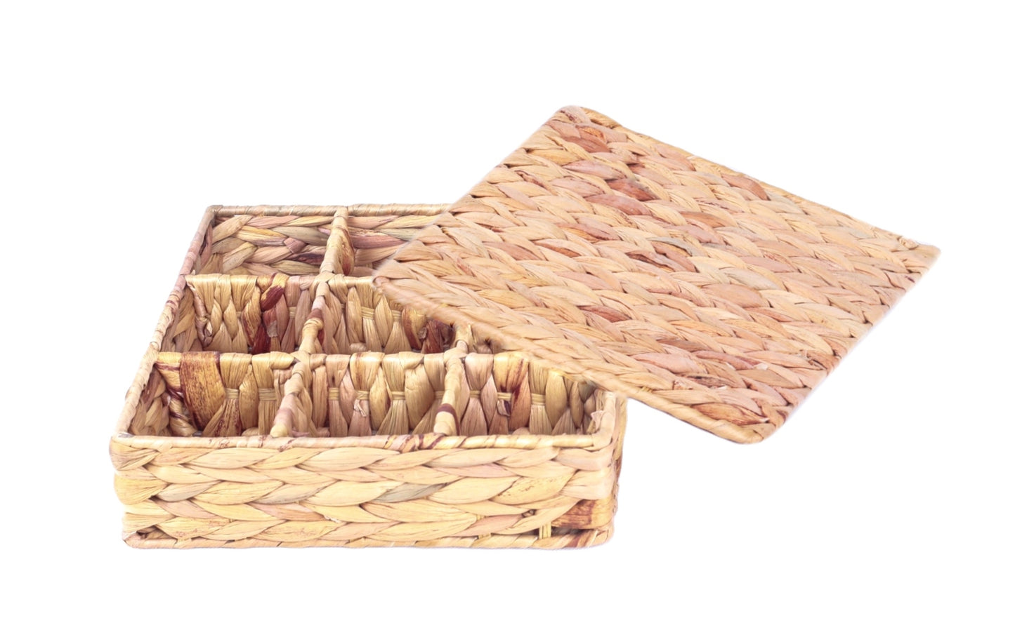 Natural Water Hyacinth Caddy Set with Lid - 4 Pieces