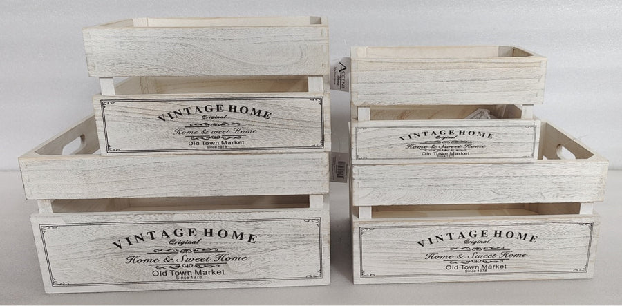 Set 4 Vintage Home Wood Crate White Wash 40x20cm - SuperSaverAU - view 1