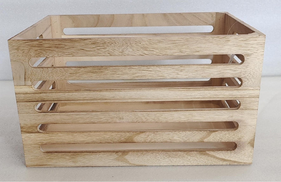 Natural Wood Crates 40x22cm - Paulownia Wood & Metal Basket for Home Decor - SuperSaverAU - view 1