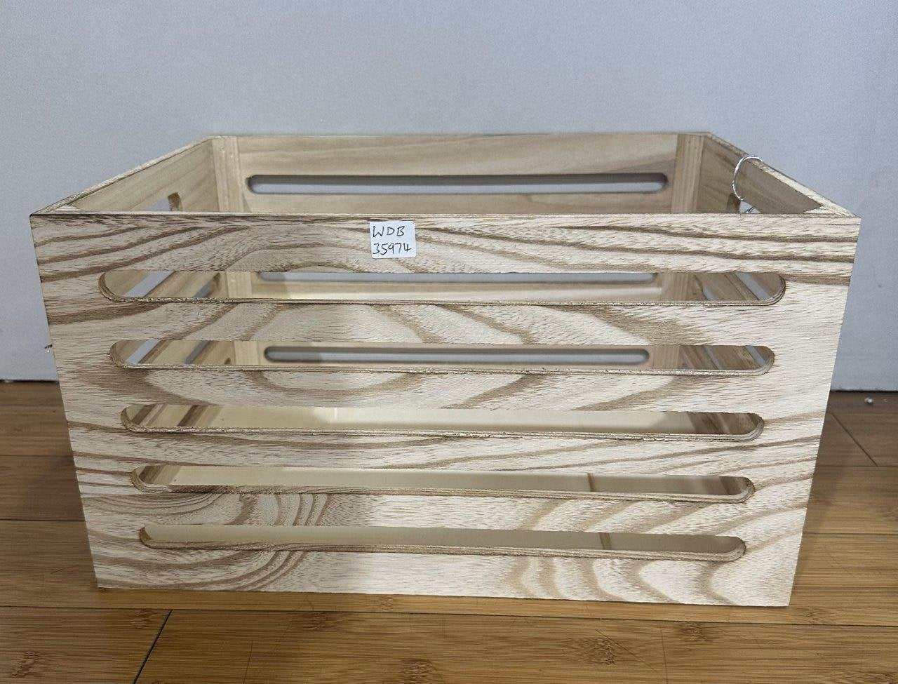 Natural Wood Crates 40x22cm - Paulownia Wood & Metal Basket for Home Decor - SuperSaverAU - view 2
