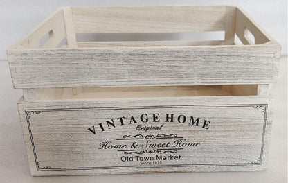 Vintage Home Wood Crates White Wash 40x32x22cm, Paulownia Wood, Metal