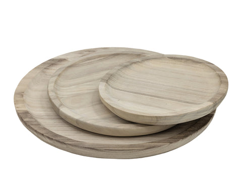 Set 3 Wood Round Trays, Natural, Large 39cm, Medium 34cm, Small 38cm - SuperSaverAU - view 1