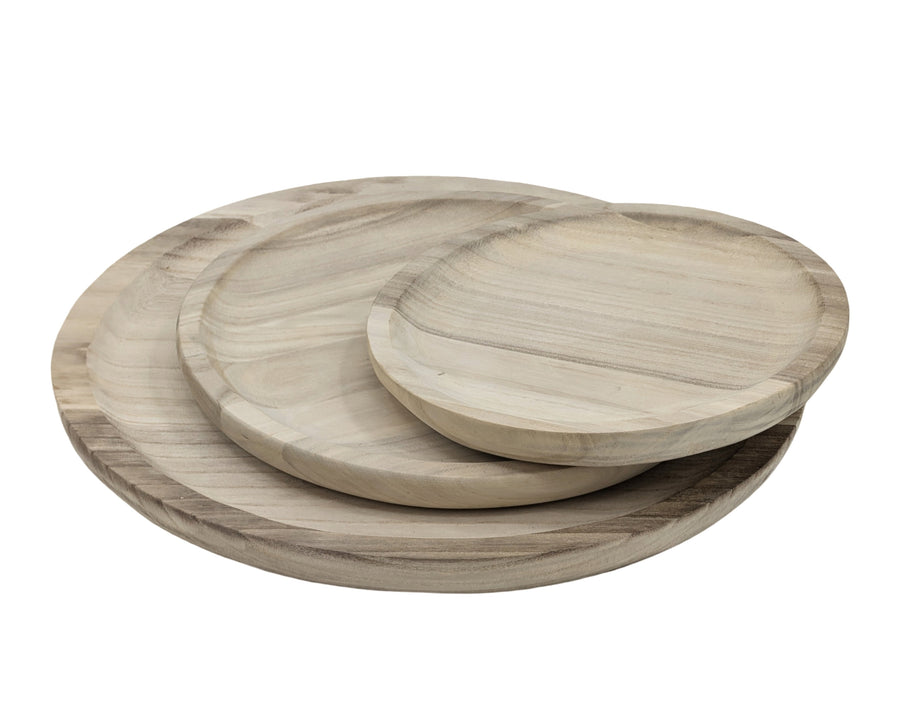 Set 3 Wood Round Trays, Natural, Large 39cm, Medium 34cm, Small 38cm - SuperSaverAU - view 1
