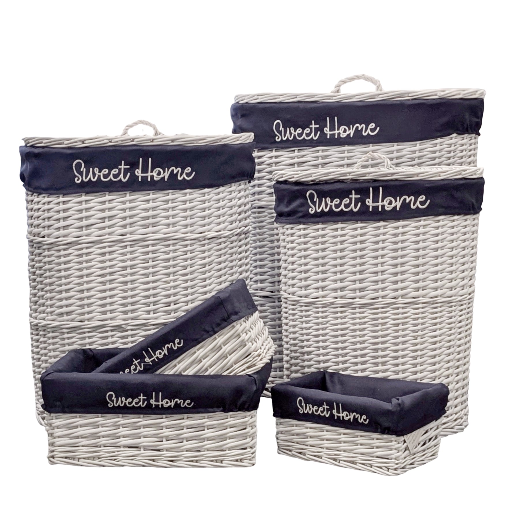 Hampton Blue & White Baskets Set of 6, 55x66cm, Woven Fabric - SuperSaverAU - view 1