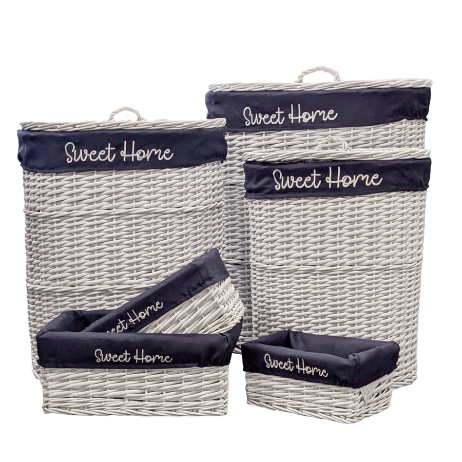 Hampton Blue & White Baskets Set of 6, 55x66cm, Woven Fabric - SuperSaverAU - view 1