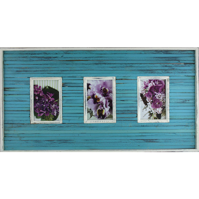 Antique Blue 3 Collage Photo Frame 68cm - Rustic MDF Wood Design