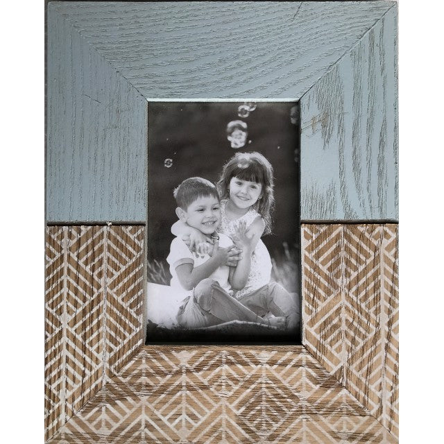Rustic Single Photo Frame 26cm with Blue and Natural Accents, MDF Wood