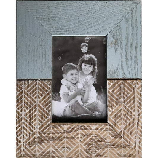 Rustic Single Photo Frame 26cm with Blue and Natural Accents, MDF Wood