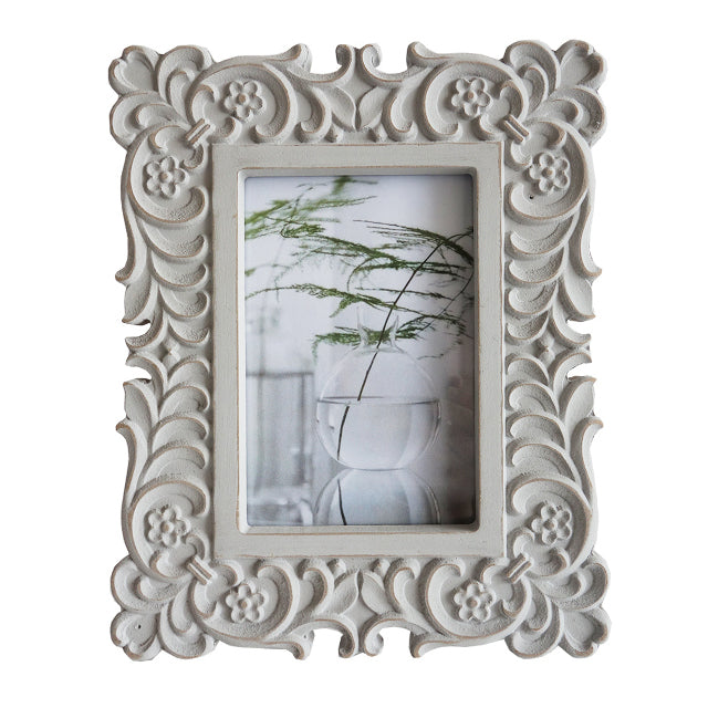 Rustic White Ornate Single Photo Frame 24cm - MDF Wood, 1 kg