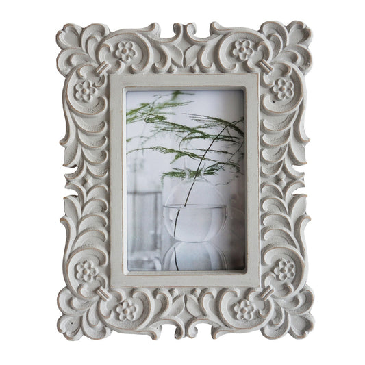 Rustic White Ornate Single Photo Frame 24cm - MDF Wood, 1 kg