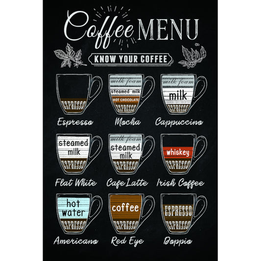 Premium Coffee Menu Wall Art 20x30cm - Decorative Tin Sign