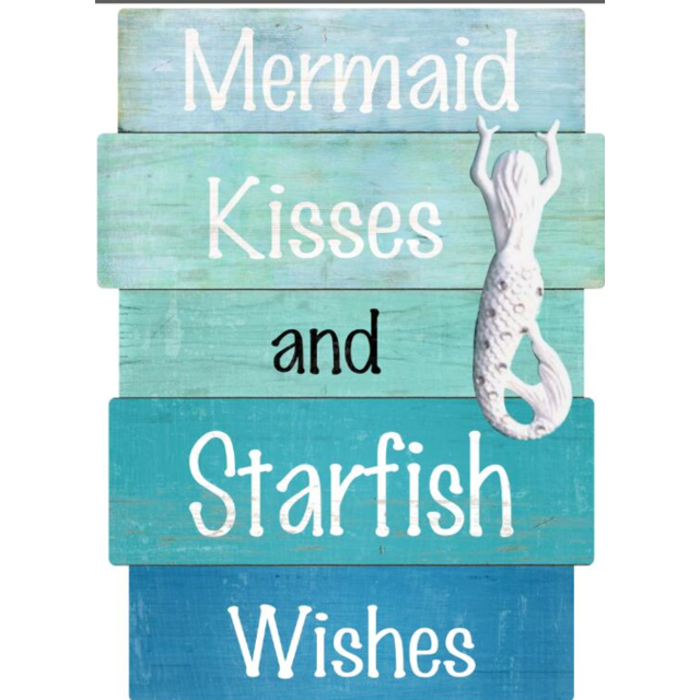 Mermaid & Starfish Wall Art 75cm - Light Blue Frame