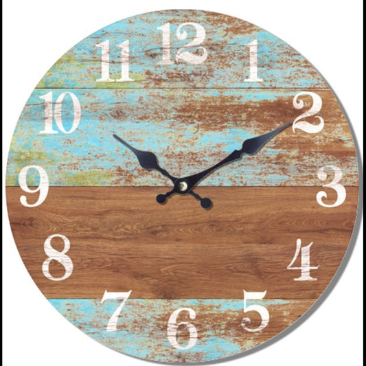 Rustic Round Wall Clock 33cm - Stylish MDF Wood, Multi-Color Finish