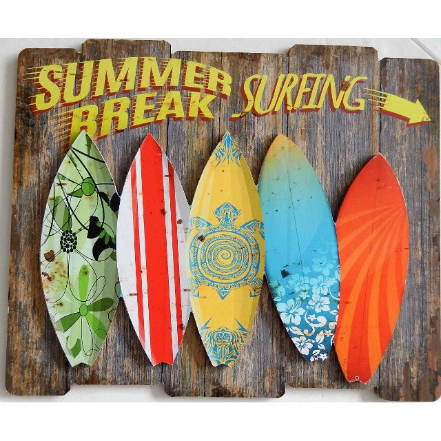 Summer Break Surfing Wall Art - Rustic MDF 59cm
