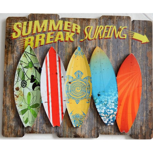 Summer Break Surfing Wall Art - Rustic MDF 59cm