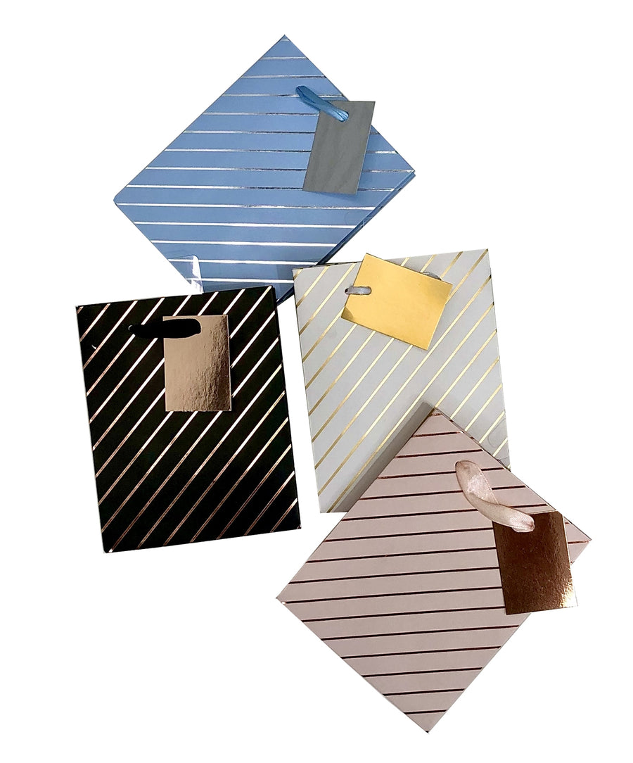 bulk 24 Small Foil Stripe Gift Bag 4 Assort 14cm - SuperSaverAU - view 1