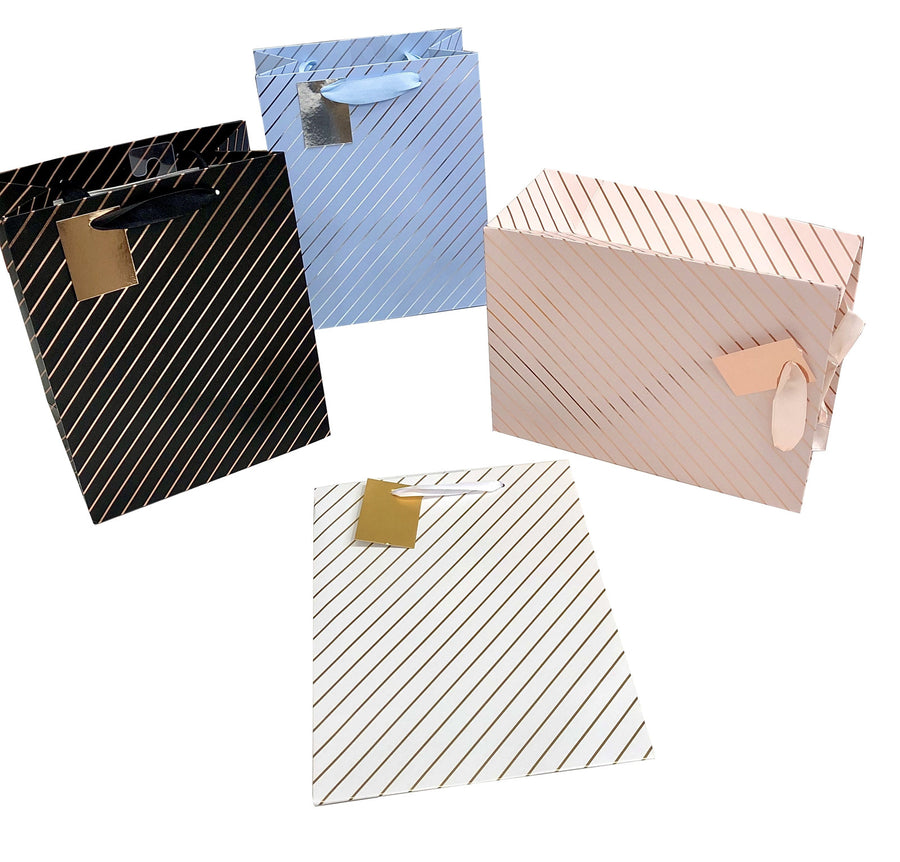 bulk 24 Medium Foil Stripe Gift Bag Assort 23cm - SuperSaverAU - view 1