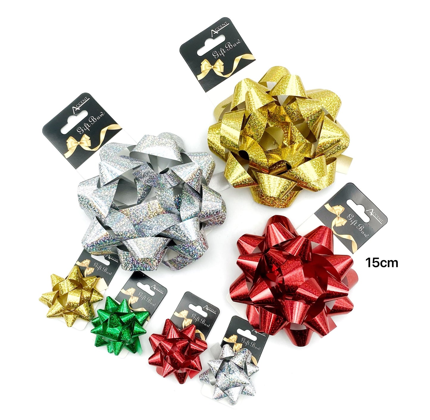 Bulk 24 Assorted Holographic Gift Bows - 15cm