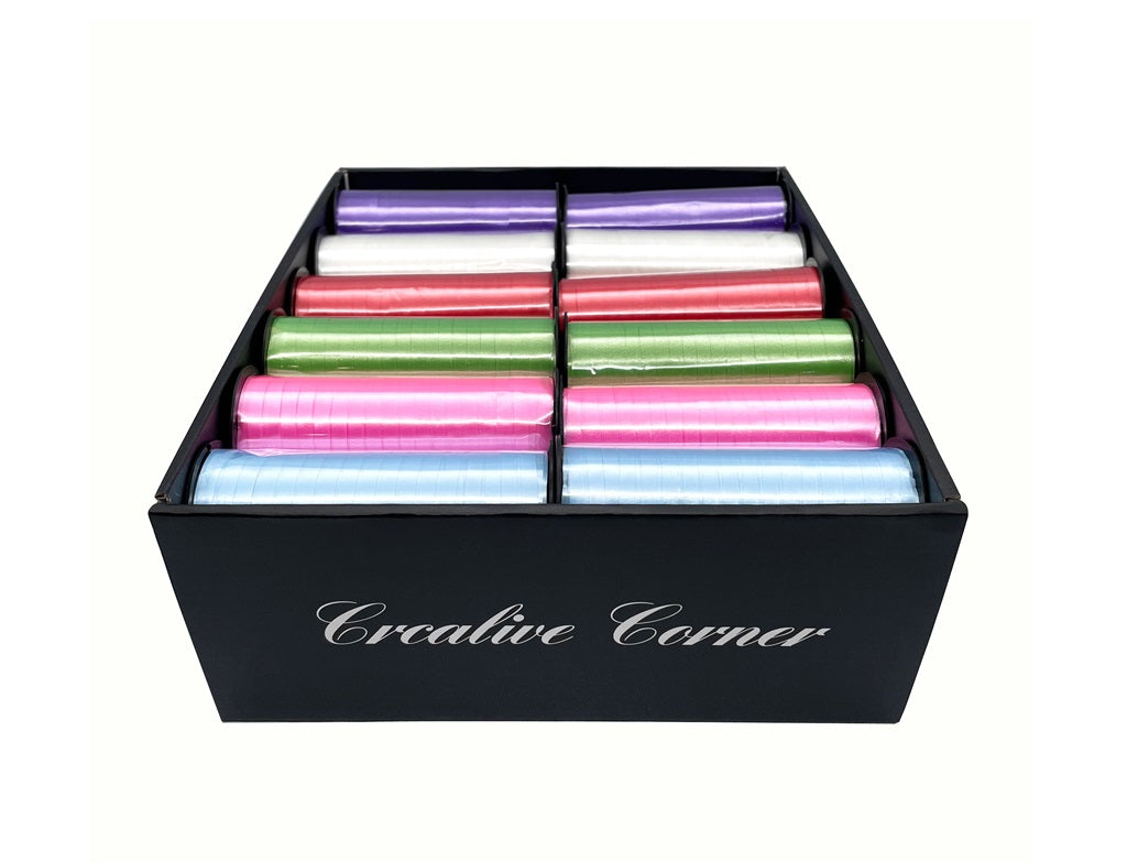 Satin Curling Ribbon 5mm x 70m Assorted - 24 Spools, Multi Colour Cotton - SuperSaverAU - view 1